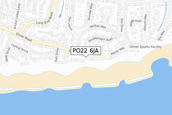 PO22 6JA map - large scale - OS Open Zoomstack (Ordnance Survey)