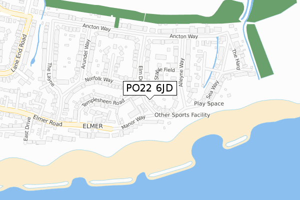PO22 6JD map - large scale - OS Open Zoomstack (Ordnance Survey)