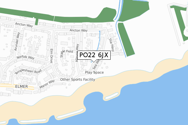 PO22 6JX map - large scale - OS Open Zoomstack (Ordnance Survey)