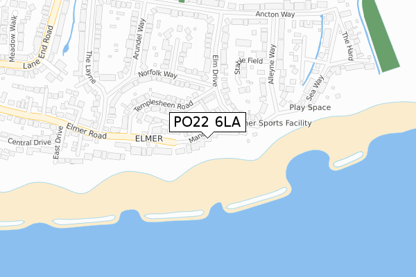 PO22 6LA map - large scale - OS Open Zoomstack (Ordnance Survey)