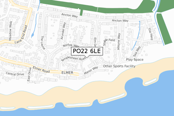 PO22 6LE map - large scale - OS Open Zoomstack (Ordnance Survey)