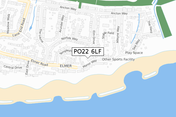 PO22 6LF map - large scale - OS Open Zoomstack (Ordnance Survey)