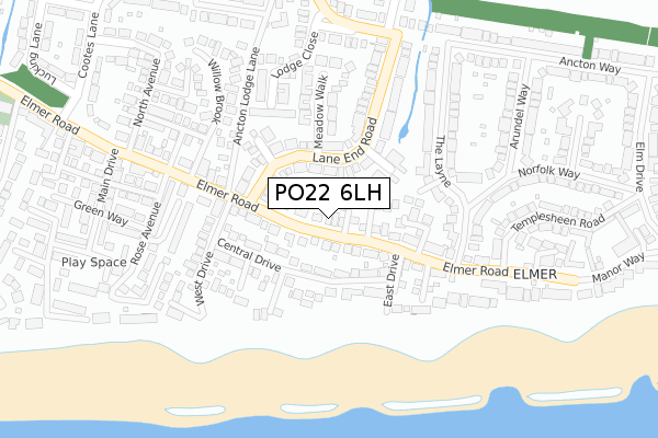 PO22 6LH map - large scale - OS Open Zoomstack (Ordnance Survey)