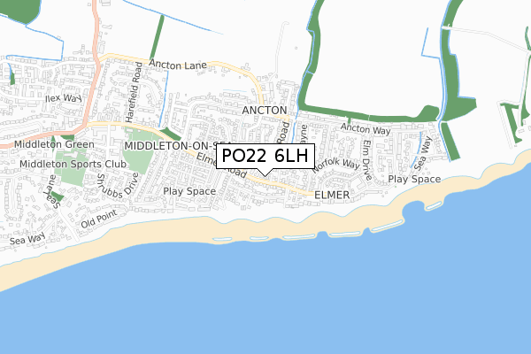 PO22 6LH map - small scale - OS Open Zoomstack (Ordnance Survey)