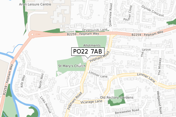 PO22 7AB map - large scale - OS Open Zoomstack (Ordnance Survey)