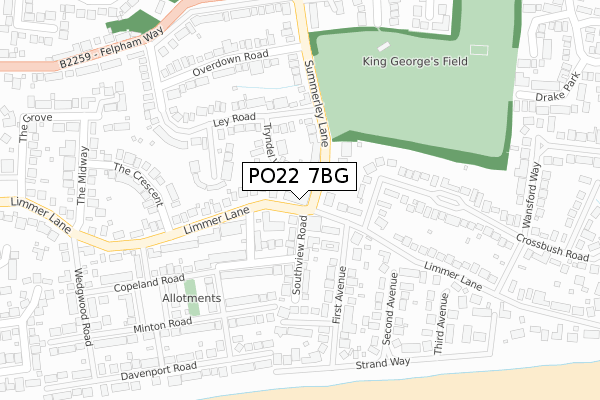 PO22 7BG map - large scale - OS Open Zoomstack (Ordnance Survey)