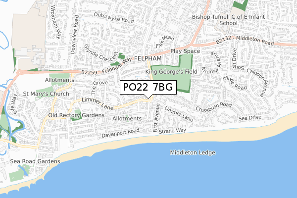 PO22 7BG map - small scale - OS Open Zoomstack (Ordnance Survey)