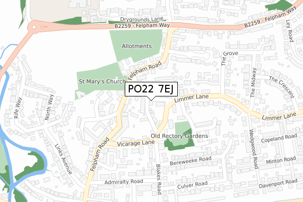 PO22 7EJ map - large scale - OS Open Zoomstack (Ordnance Survey)
