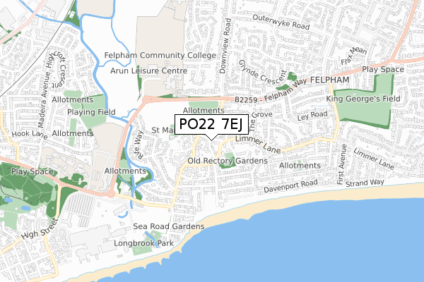 PO22 7EJ map - small scale - OS Open Zoomstack (Ordnance Survey)