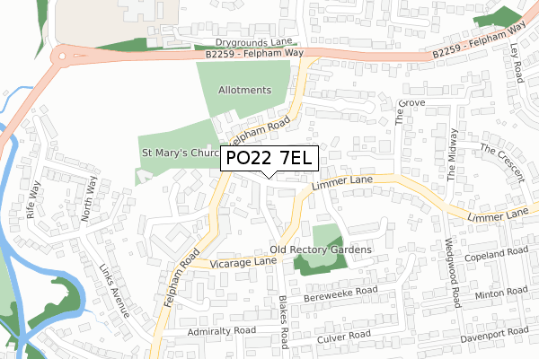 PO22 7EL map - large scale - OS Open Zoomstack (Ordnance Survey)