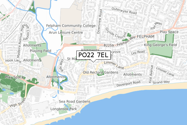 PO22 7EL map - small scale - OS Open Zoomstack (Ordnance Survey)