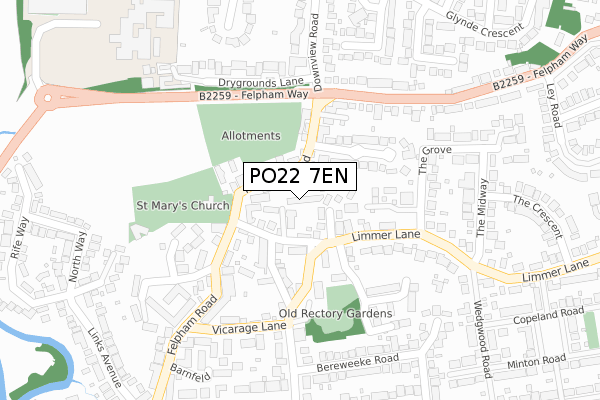 PO22 7EN map - large scale - OS Open Zoomstack (Ordnance Survey)