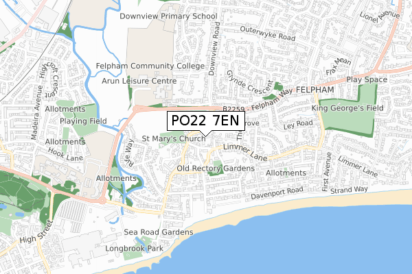 PO22 7EN map - small scale - OS Open Zoomstack (Ordnance Survey)
