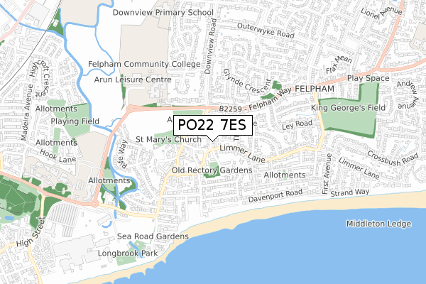 PO22 7ES map - small scale - OS Open Zoomstack (Ordnance Survey)