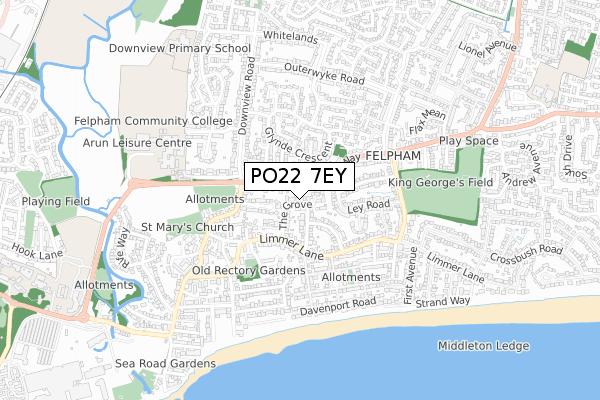 PO22 7EY map - small scale - OS Open Zoomstack (Ordnance Survey)