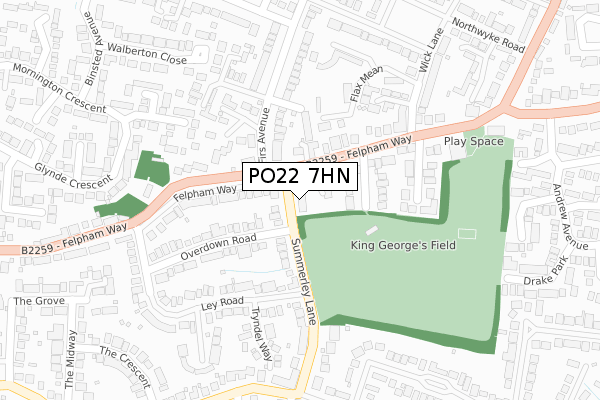 PO22 7HN map - large scale - OS Open Zoomstack (Ordnance Survey)