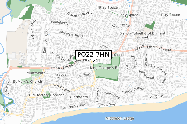PO22 7HN map - small scale - OS Open Zoomstack (Ordnance Survey)