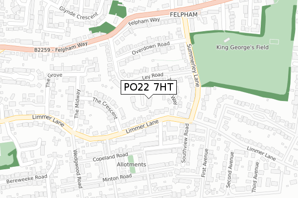 PO22 7HT map - large scale - OS Open Zoomstack (Ordnance Survey)