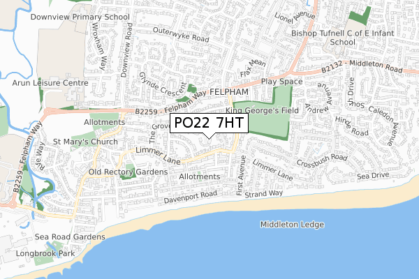 PO22 7HT map - small scale - OS Open Zoomstack (Ordnance Survey)