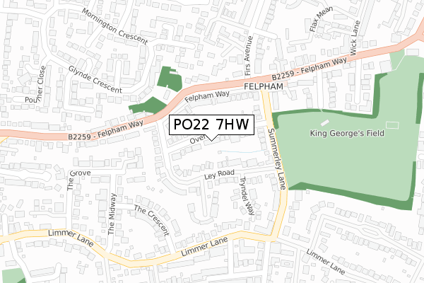 PO22 7HW map - large scale - OS Open Zoomstack (Ordnance Survey)