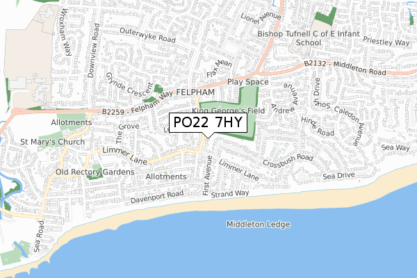 PO22 7HY map - small scale - OS Open Zoomstack (Ordnance Survey)