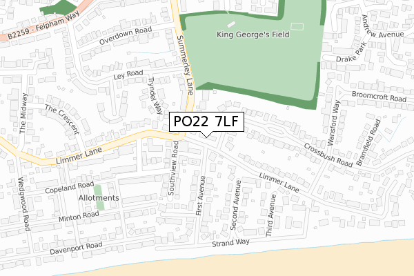 PO22 7LF map - large scale - OS Open Zoomstack (Ordnance Survey)