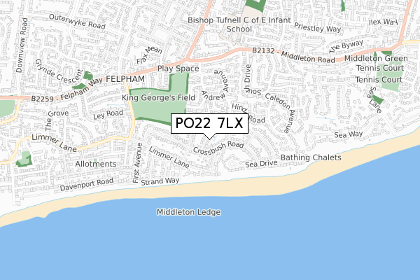 PO22 7LX map - small scale - OS Open Zoomstack (Ordnance Survey)