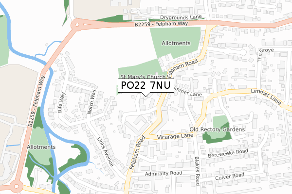 PO22 7NU map - large scale - OS Open Zoomstack (Ordnance Survey)