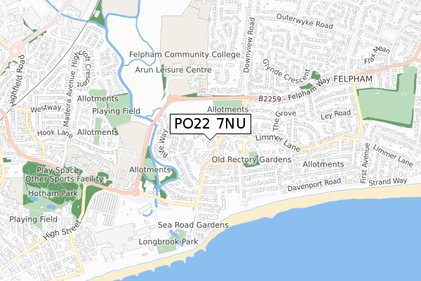 PO22 7NU map - small scale - OS Open Zoomstack (Ordnance Survey)