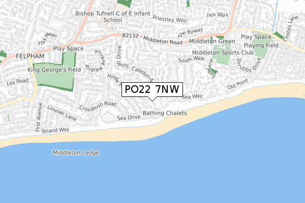 PO22 7NW map - small scale - OS Open Zoomstack (Ordnance Survey)