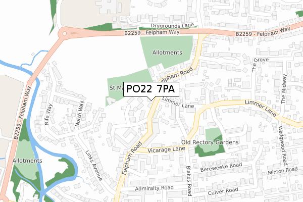 PO22 7PA map - large scale - OS Open Zoomstack (Ordnance Survey)