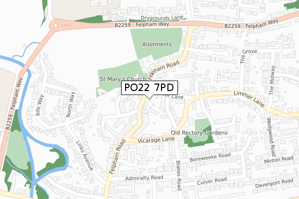 PO22 7PD map - large scale - OS Open Zoomstack (Ordnance Survey)