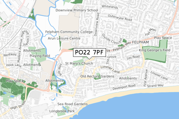 PO22 7PF map - small scale - OS Open Zoomstack (Ordnance Survey)