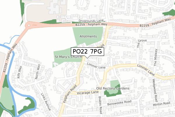 PO22 7PG map - large scale - OS Open Zoomstack (Ordnance Survey)