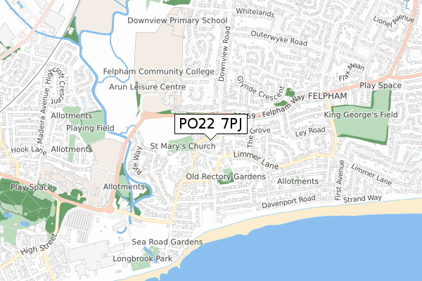 PO22 7PJ map - small scale - OS Open Zoomstack (Ordnance Survey)