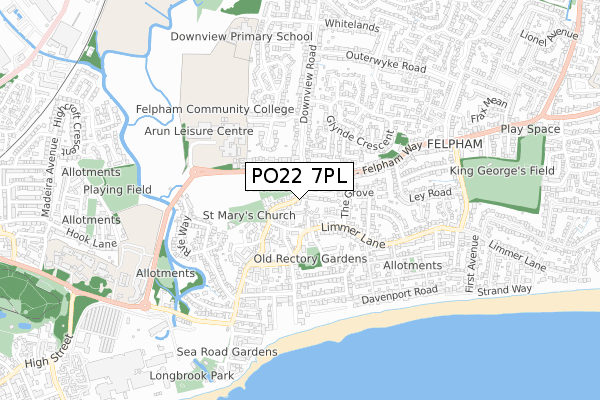 PO22 7PL map - small scale - OS Open Zoomstack (Ordnance Survey)