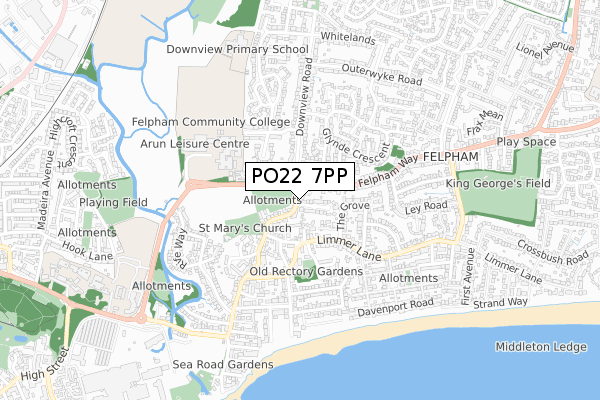 PO22 7PP map - small scale - OS Open Zoomstack (Ordnance Survey)