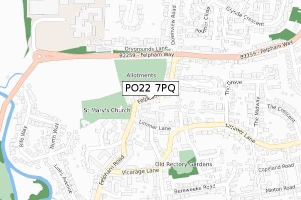 PO22 7PQ map - large scale - OS Open Zoomstack (Ordnance Survey)