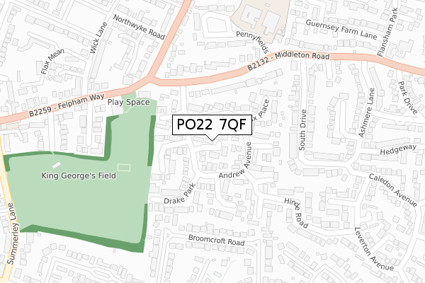 PO22 7QF map - large scale - OS Open Zoomstack (Ordnance Survey)