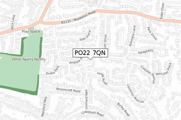 PO22 7QN map - large scale - OS Open Zoomstack (Ordnance Survey)