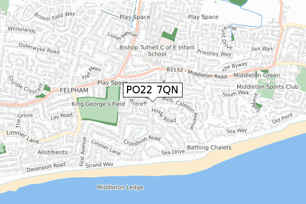 PO22 7QN map - small scale - OS Open Zoomstack (Ordnance Survey)