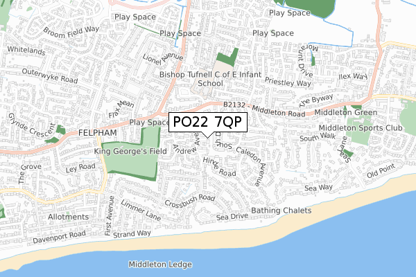 PO22 7QP map - small scale - OS Open Zoomstack (Ordnance Survey)