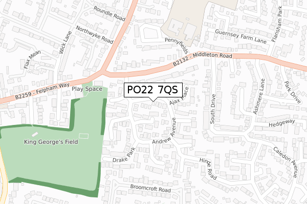 PO22 7QS map - large scale - OS Open Zoomstack (Ordnance Survey)