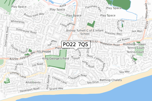 PO22 7QS map - small scale - OS Open Zoomstack (Ordnance Survey)