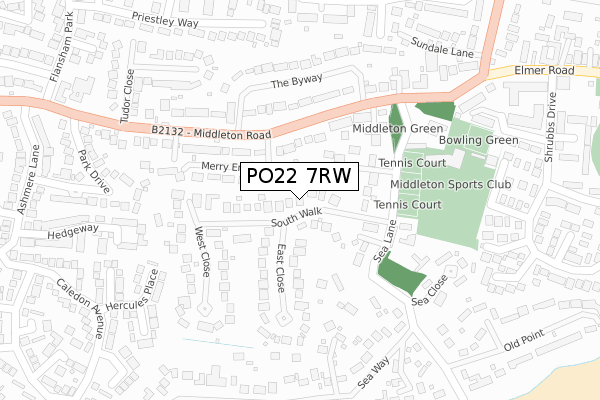 PO22 7RW map - large scale - OS Open Zoomstack (Ordnance Survey)