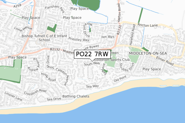 PO22 7RW map - small scale - OS Open Zoomstack (Ordnance Survey)