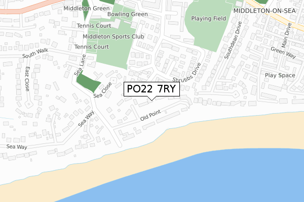 PO22 7RY map - large scale - OS Open Zoomstack (Ordnance Survey)