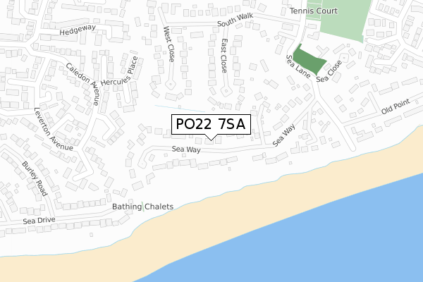 PO22 7SA map - large scale - OS Open Zoomstack (Ordnance Survey)