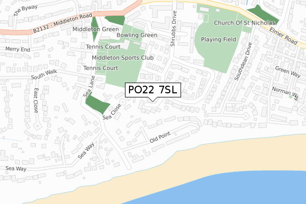 PO22 7SL map - large scale - OS Open Zoomstack (Ordnance Survey)