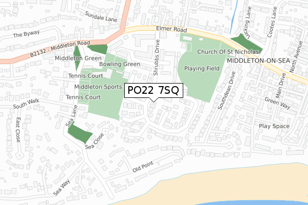 PO22 7SQ map - large scale - OS Open Zoomstack (Ordnance Survey)